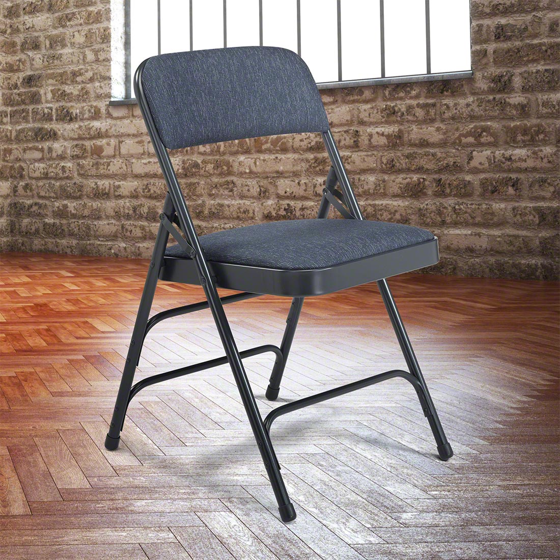 NPS 2304 Blue Fabric Folding Chair Triple Braced StageDrop