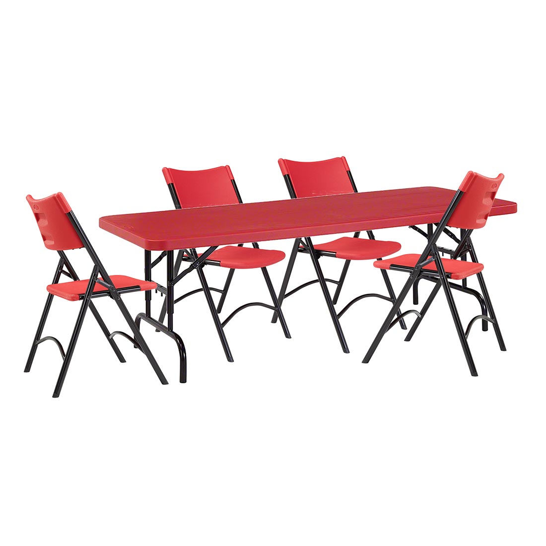 red plastic folding table